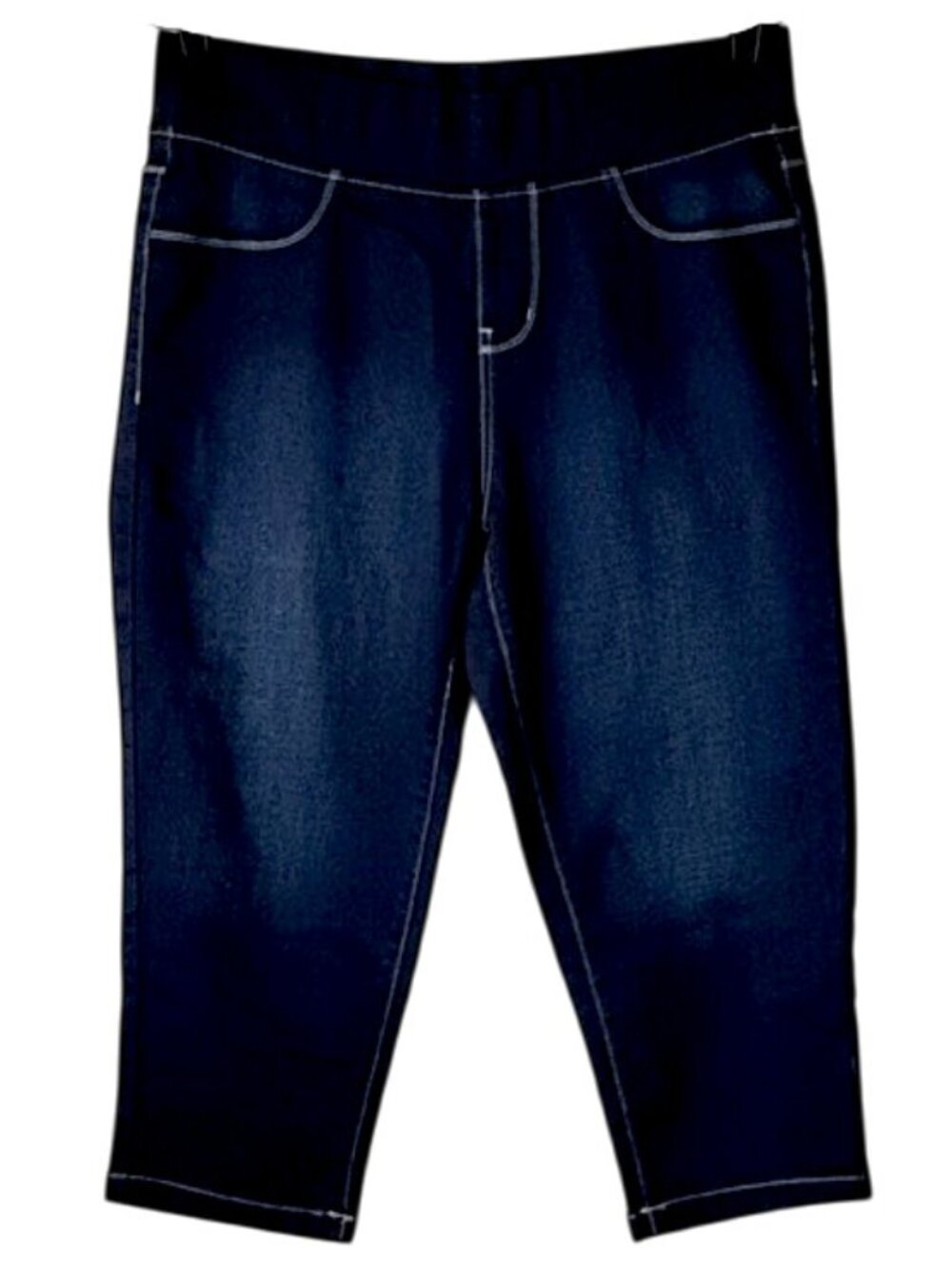 Avenue Denim Wide Elastic Waistband Capri Jeggings 14 Dark  Wash